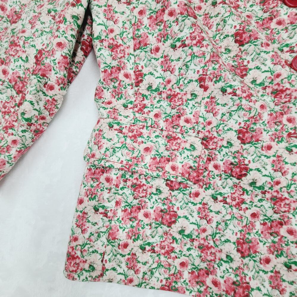 Talbots Cotton Ditsy Floral Blazer Red 3/4 Sleeve Lined Spring Office Boho 14 - Picture 8 of 11